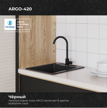 Мойка кухонная POLYGRAN ARGO 420 (черный №16)